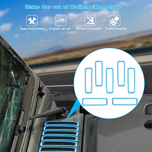 Image of Hood Vent Cover Cowl Panel Vent Cover Trim, ABS Exterior Accessories for 2018-2025 Jeep Wrangler JL JLU & Gladiator JT (Light Blue)