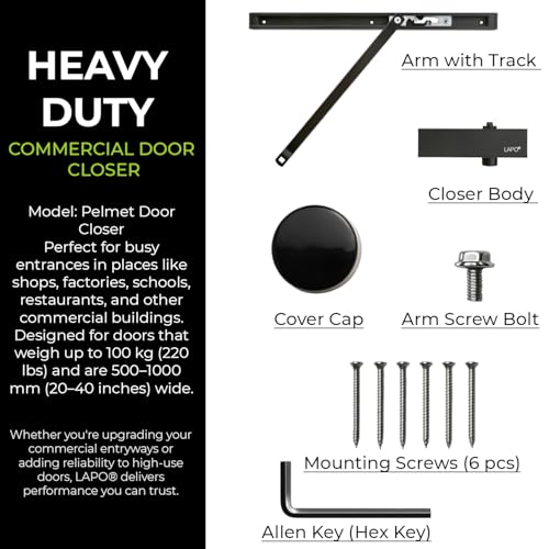 Image of LAPO Door Closer for Office and Residential Use | Aluminium Construction | Double Speed Hydraulic System | Pelmet Arm Type | Suitable for Doors Up to 100 Kg| ISO 9001 Certified | Black Finish