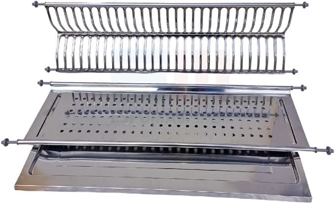 Scolapiatti In Acciaio Inox Da Incasso Con Vaschetta Raccogligocce Montaggio Regolabile con Agganci a Molla VARIE MISURE 86 76 66 56 cm MADE IN ITALY (56 cm)