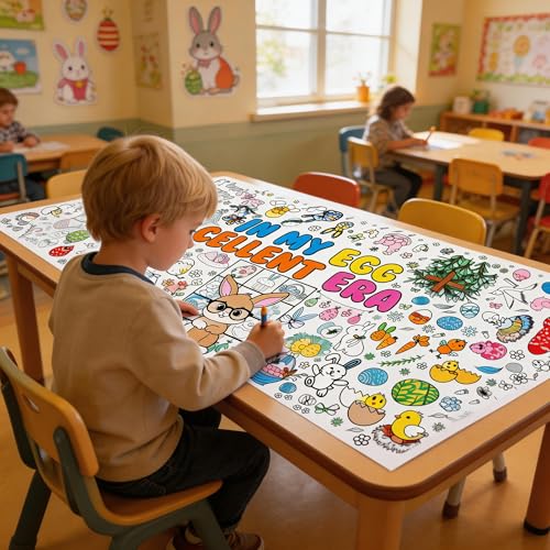 Image of OHOME Easter Crafts for Kids - Easter Giant Coloring Poster /Tablecloth - 72x30 Inch Banner Kids Games Gifts Treats Activities Decor Party Decorations for Classroom School
