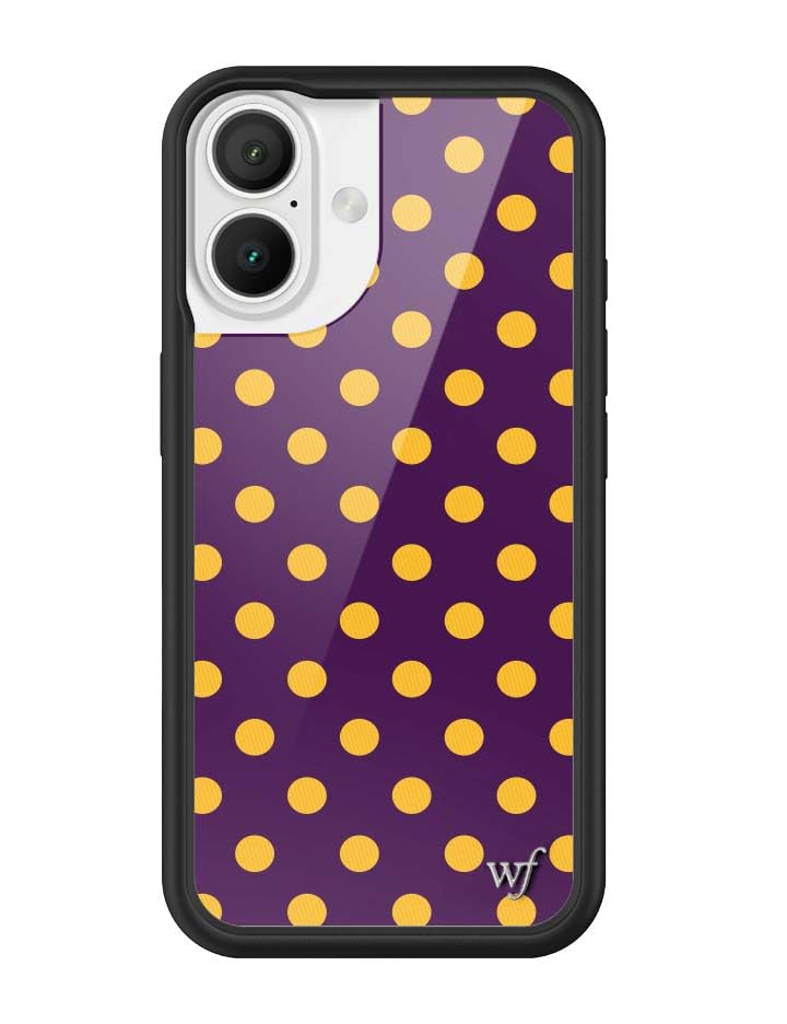 Image of Wildflower Cases - Compatible with iPhone 16 | Protective Black Bumper, 6.5ft Drop Test Certified, Women Owned Small Business | Trendy Classic Dotted Spots Cute | Polka Dot - Purple & Yellow