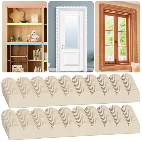 Scalloped Wood Trim - 40 Pack Unfinished Wood Decorative Scalloped Edge Molding Trim 15.75 x 1.57 in DIY Wooden Moulding for Cabinet Shelf Frames Wall and Door
