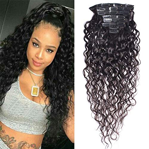 Maxine Clip In Human Hair Extensions Double Weft Brazilian 9A Hair 120g 8pcs Natural Black Color Wet and Wavy Water Wave 100% Human Hair Clip In Extensions 14 Inch