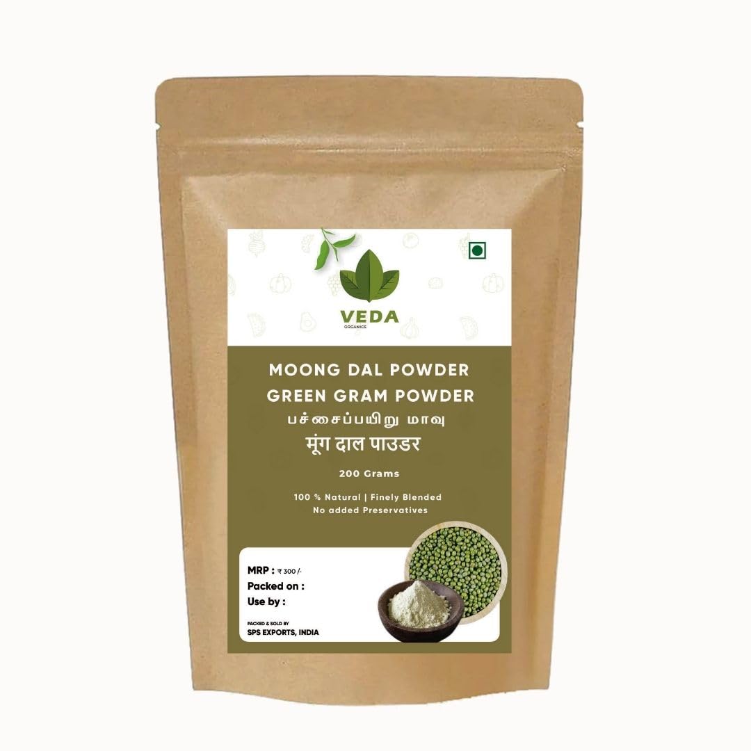 VEDA ORGANICS Green Gram Powder - 200 Grams | Natural Moong Dal Powder for Glowing Skin & Haircare