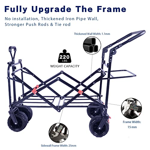 Collapsible Wagon Heavy Duty Folding Wagon Cart With Removable Canopy, 4" Wide Large All Terrain Wheels, Brake, Adjustable Handles,Cooler Bag Utility Carts For Outdoor Garden Wagons Carts Beach Cart #TOP4
