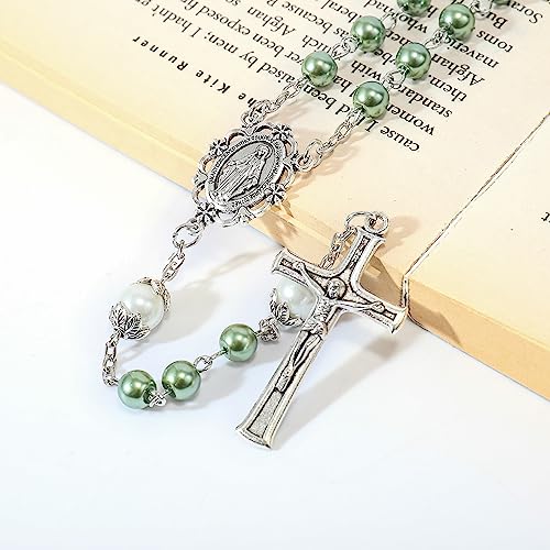 Nazareth Store Pearl Beads Rosary White Our Father Beaded Necklace Lourdes Medal & Cross Crucifix Spiritual Devotion3