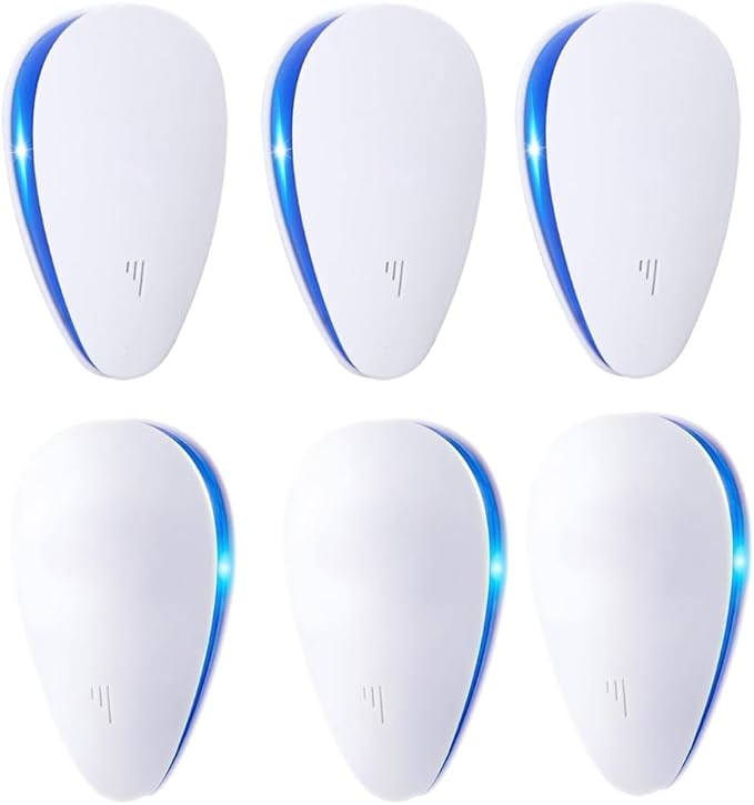 6 Pack Ultrasonic Pest Control Repeller, Pest Control Ultrasonic Repellent Electronic Insects Rodents Repellent for Mosquito, Mouse, Cockroaches,Rats,Bug, Spider, Ant, Flies, Home, Warehouse, Kitchen