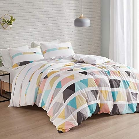 INTELLIGENT DESIGN Reversible 100% Cotton Sateen Duvet - Breathable Comforter Cover, Modern All Season Bedding Set with Sham (Insert Excluded), Storke, Colorful Stripes King/Cal King Cover