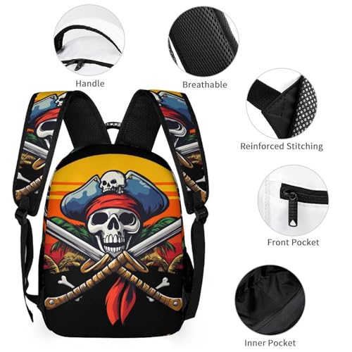 Pirate Skull Island Sunset Backpack Shoulder Bags Lunch Bag Pencil Case Box 3 Set Daypack Cute3