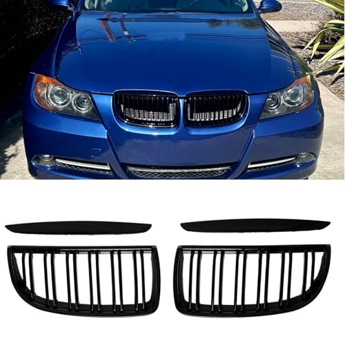 Gangying E90 Nieren Schwarz für BMW 3er E90 E91 2005-2008 E90 touring E91 Grill Glanz Schwarz Doppelsteg Sport Kühlergrill