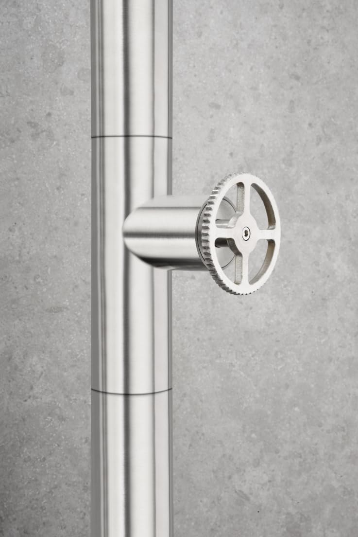 IMEX Barra de Ducha para Exterior - GPP001/AC Serie POOL, Fabricada en Acero S.316, Resistente a la Corrosión, Difusor Ø80 mm Antical, Grifería Monofluido, Giratoria 360°, Ideal para Jardín o P