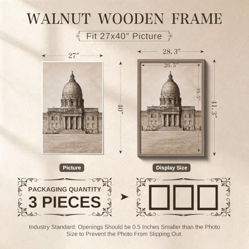 Image of VCK 27x40 Inch Poster Frame Set of 3, Walnut Wood Frames for Wall Decor