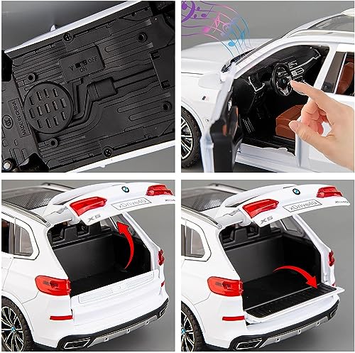 Image of PLUSPOINT Diecast X5 SUV Toy Car Scale Model,Pull Back Vehicles Alloy Simulation Supercar with Lights and Sound Also for Car Dashboard, Kids,Adult (BMW X5-White)