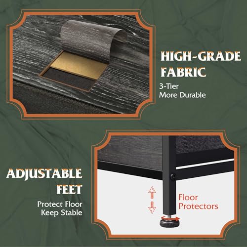 Image of WLIVE Dresser for Bedroom with 5 Drawers, Wide Chest of Drawers, Fabric Dresser, Storage Organizer Unit with Fabric Bins for Closet, Living Room, Hallway, Charcoal Black Wood Grain Print