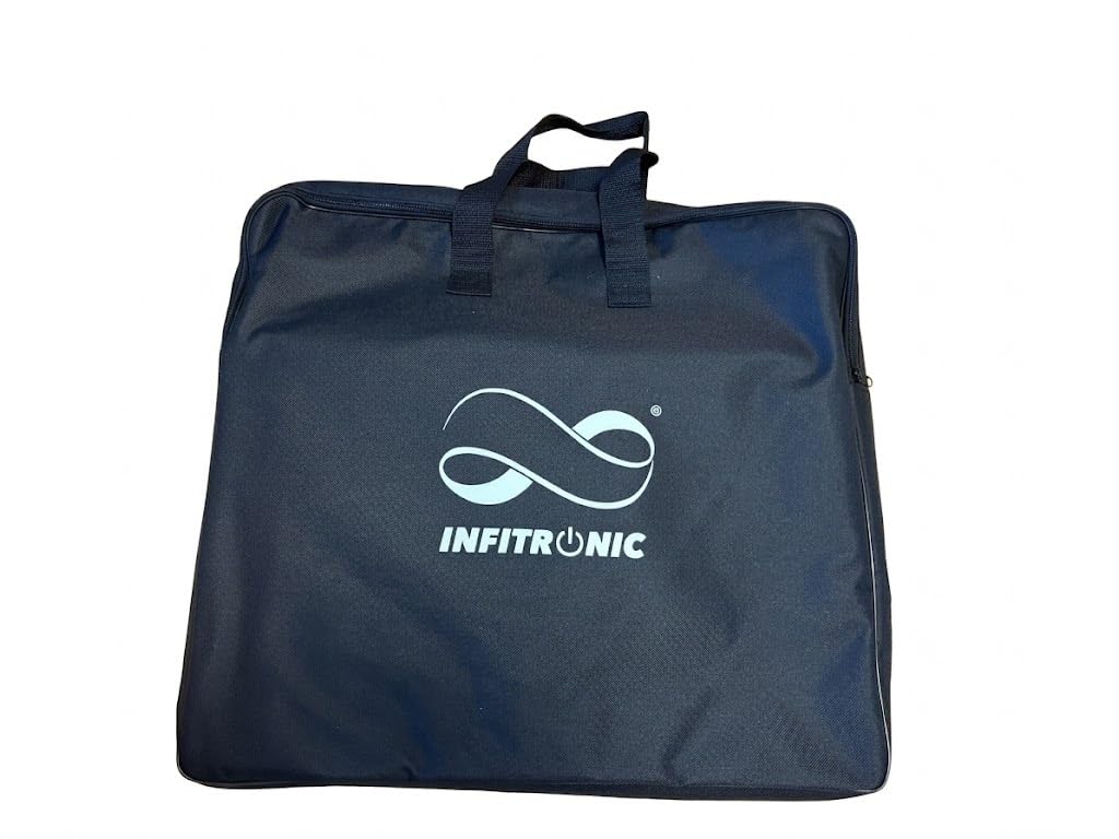 Infitronic INNPWSET01 – Atril de orquesta blanco – Atril estable regulable en altura (90 – 150 cm) con bandeja perforada + bolsa de transporte+luz para atril + partituras