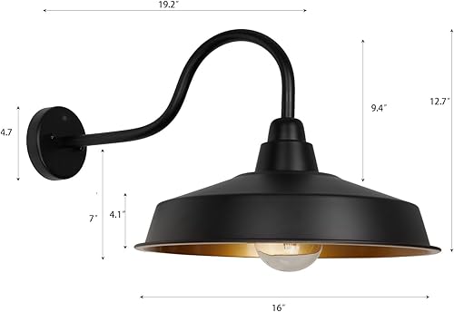 Miniatura 6 de Diyel Lámpara de granero de cuello de cisne del atardecer al amanecer para exteriores, cúpula de 16 pulgadas, gran lámpara exterior de granja,