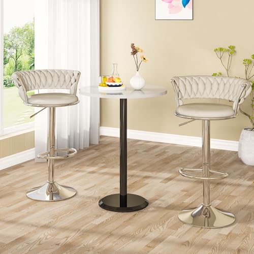 Image of Lamerge Velvet Bar Stools Set of 2,Swivel Bar Chairs Counter Adjustable Height Barstools with Back & Footrest,Upholstered Kitchen Island Chairs for Pub(2PCS Beige)