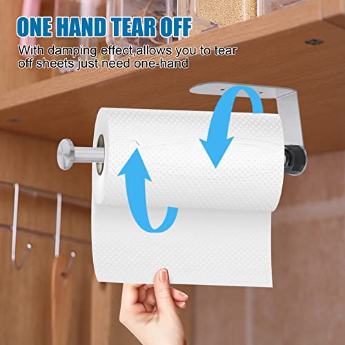 Image of 2 Pack Paper Towel Holder, Easy Tear with Damping Function, Single Hand Operable Wall Mount Paper Towel Holder, Self-Adhesive or Drilled for Kitchen,Under Cabinet, Bathroom.Stainless Steel