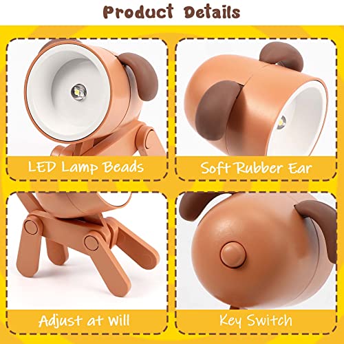 Mini Nachtlicht, 6 Stück Cute Led Hund Nachtlicht, Kreative Cartoon Haustier Hund Faltbare Kleine Tischlampe mit Batterie und Handyhalterung, Augenpflegende Lampe, Tragbar Verstellbares Nachtlicht