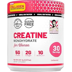 Old School Labs Creatine for Women – Post-Workout Supplement with 5000mg Creatine Monohydrate Powder, 2000mg Collagen & BCAA 2:1:1 for Strength Support & Recovery – Unflavored – 8.57 Ounce (Pack of 1)