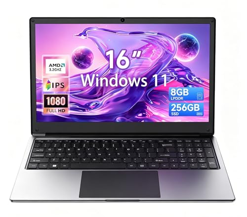 Image of 16 inch Laptop Computer,8GB RAM 256GB SSD Storage Laptop PC,with AMD A9 Processor(up to 3.2GHz),IPS FHD Display,Win11,Students & Work Notebook Computer, 9000mAh Battery, Cooling System
