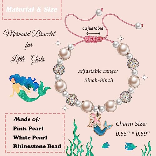 Cute Mermaid Bracelet Pink Pearl and Rhinestone Bracelet Mermaid Gifts for Daughter Niece Mermaid Lover Stuff Birthday Gifts2