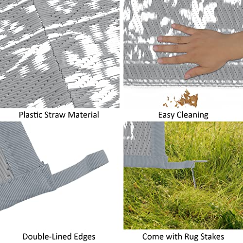 Enyhom Outdoor tapijten voor terrassen waterdicht 150 x 210 cm, omkeerbaar buiten plastic stro tapijt, draagbaar opvouwbaar picknick geweven tapijt voor camper, terras, achtertuin, dek, strand, - Afbeelding 3