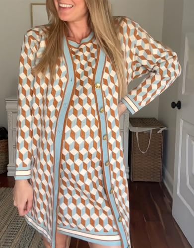 Kedera Women's Open Front Cardigan Sweaters Fashion Button Down 3/4 Sleeve Plaid Sweaters Lightweight Outwear Coats2