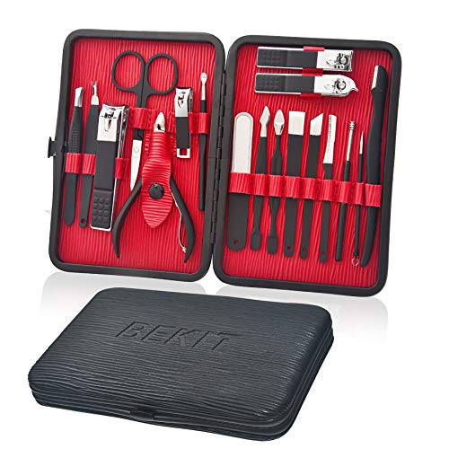 Bekit Manicure Set 18 in 1 Stainless Steel Professional Pedicure Kit Nail Scissors Grooming Kit Travel Case B01-Black