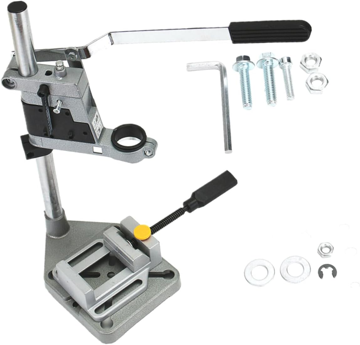 Uonlytech Universal Drill Press Stand with Bench Clamp Adjustable Single Hole Drill Rack Compatible with Workbench Repair Tools