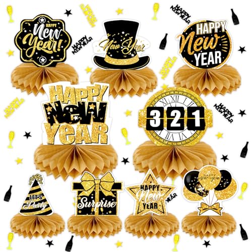 DPKOW Decoracion Nochevieja, 9pcs Centros de Mesa para Fiestas de Nochevieja Cotillon Fin de Año 2025 decoración de Mesa de Nochevieja Decoración de Fin de Año 2025 Party Decorations, con Confeti