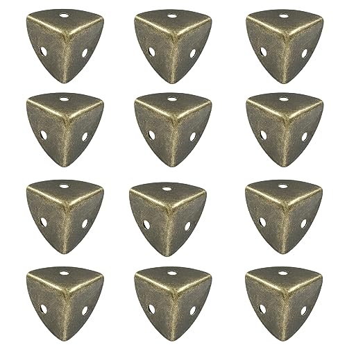 Image of 12Pcs Box Corner Protectors, 1 inch (25mm) Metal Corner Edges Protector Triangle Corner Protectors Bronze Corner Covers Edge Guard with Screws for Wooden Case Trunk Box Table Cabinet