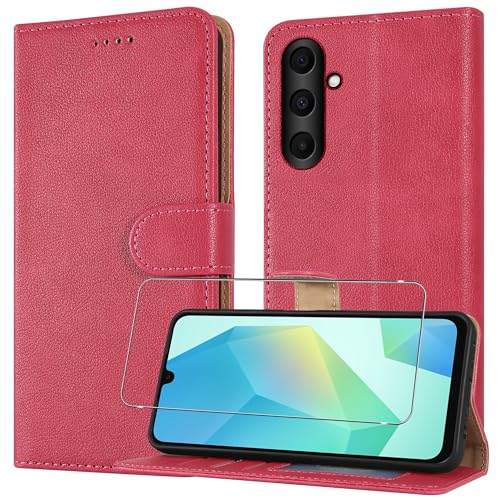 Image of PIXFAB Case for Samsung Galaxy S25 FE, Leather Wallet Phone Case with [1 Screen Protector], Magnetic Book Flip Folio Cover [RFID Protection & 3 Card Slots] and [Kickstand] Cover for S25 FE - Pink