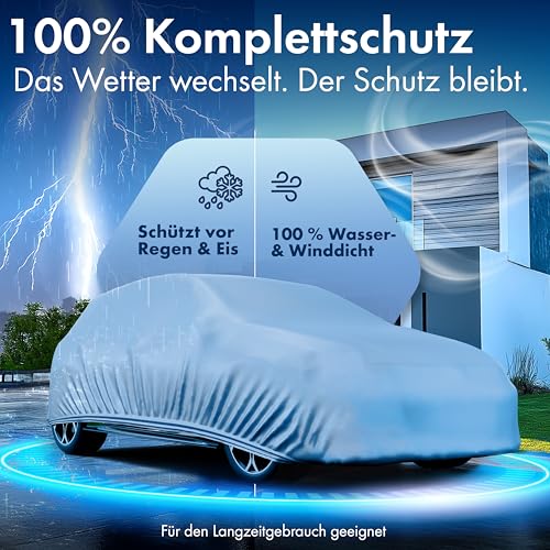 WALSER Abdeckplane Auto All Weather, Abdeckplane wasserdicht, 100% wetterfeste Auto Abdeckung, Autoabdeckung Outdoor, Abdeckung wasserdicht, Autoplane Vollgarage Größe 1 PKW Silber