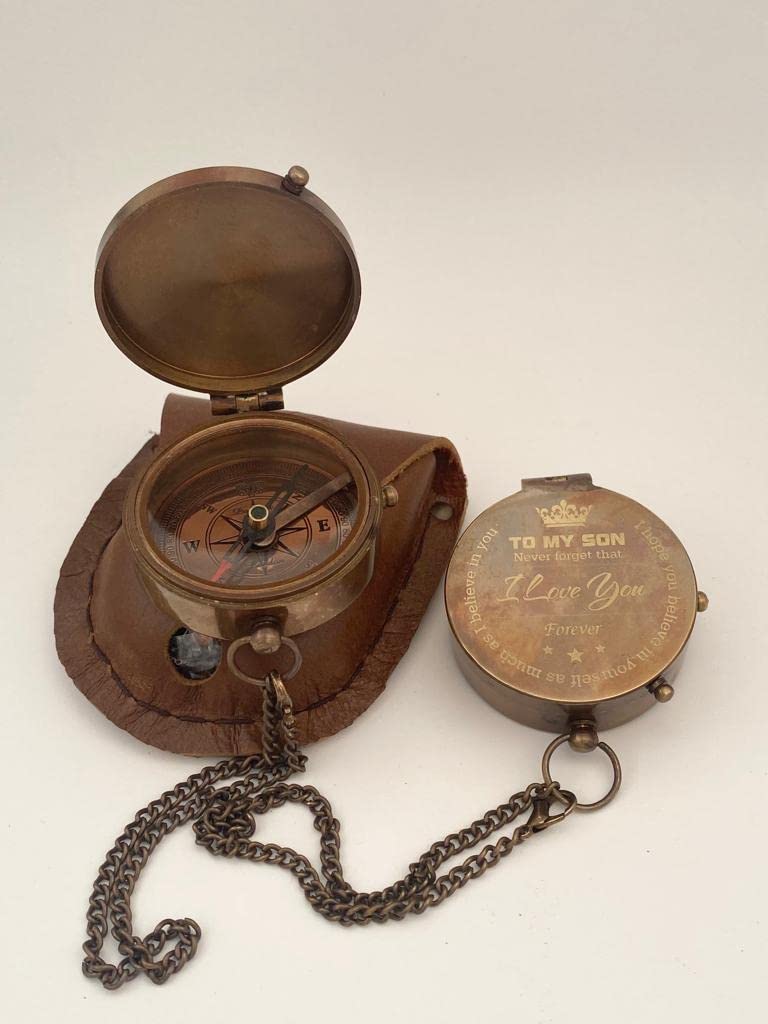 to My Son Brass Compass - Engraved Personalized Compass Love to Mom - Dad to Son Compass - Gift for Baptism, Graduation, Birthday, Christmas, Gift for Couple