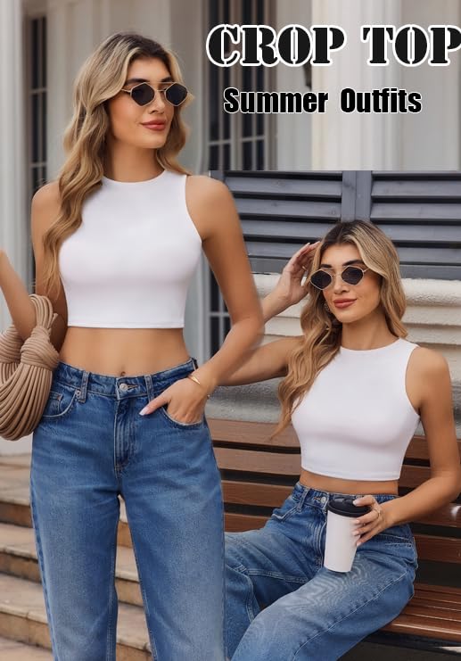 Image of Avidlove Crop Tops for Women Crew Neck Basic Tank Sexy Double Lined Seamless Crop Going Out Summer Tops