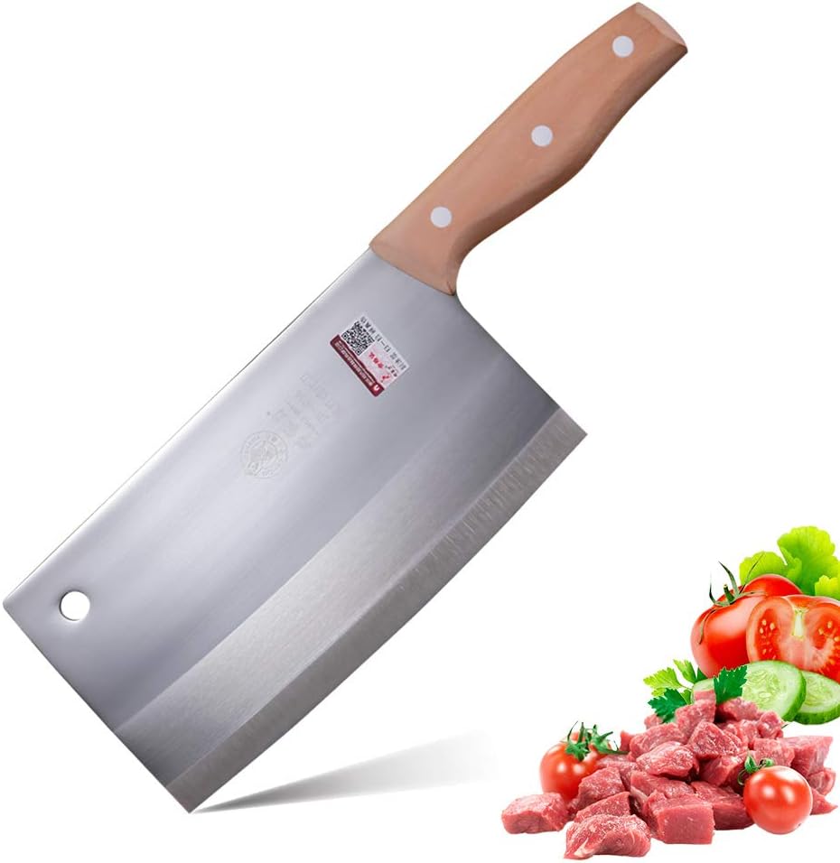 DENGJIA 7.5 Inch Blade Forged Chef Knife Kitchen Meat Cleaver and Chinese Chef Knife with Labor-saving Wooden Handle