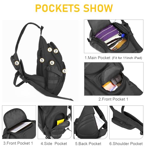 Explokit Tactical Sling Bag Mens One Strap Shoulder Backpack Fly Fishing Bag EDC Crossbody Chest Pack for Outdoor Hiking Cycling Traveling (#02-Black) - Image 3