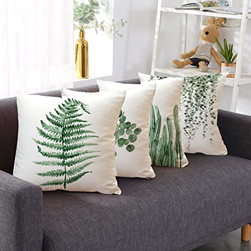 Wilproo Green Plants Throw Pillow Cover, Decorative Square Pillow Cover Cushion Cover Set Of 4 Perfect Decor Gift For Families Friends Home Office Sofa Car Couch 18X18 #TOP2