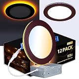 CycevSun 12 Pack Bronze Recessed Lighting 6 Inch with Night Light, Canless Ultra Thin Wafer Downlight Pot Outdoor Exterior Soffit, Dimmable & 5 CCT Selectable, 12W, ETL