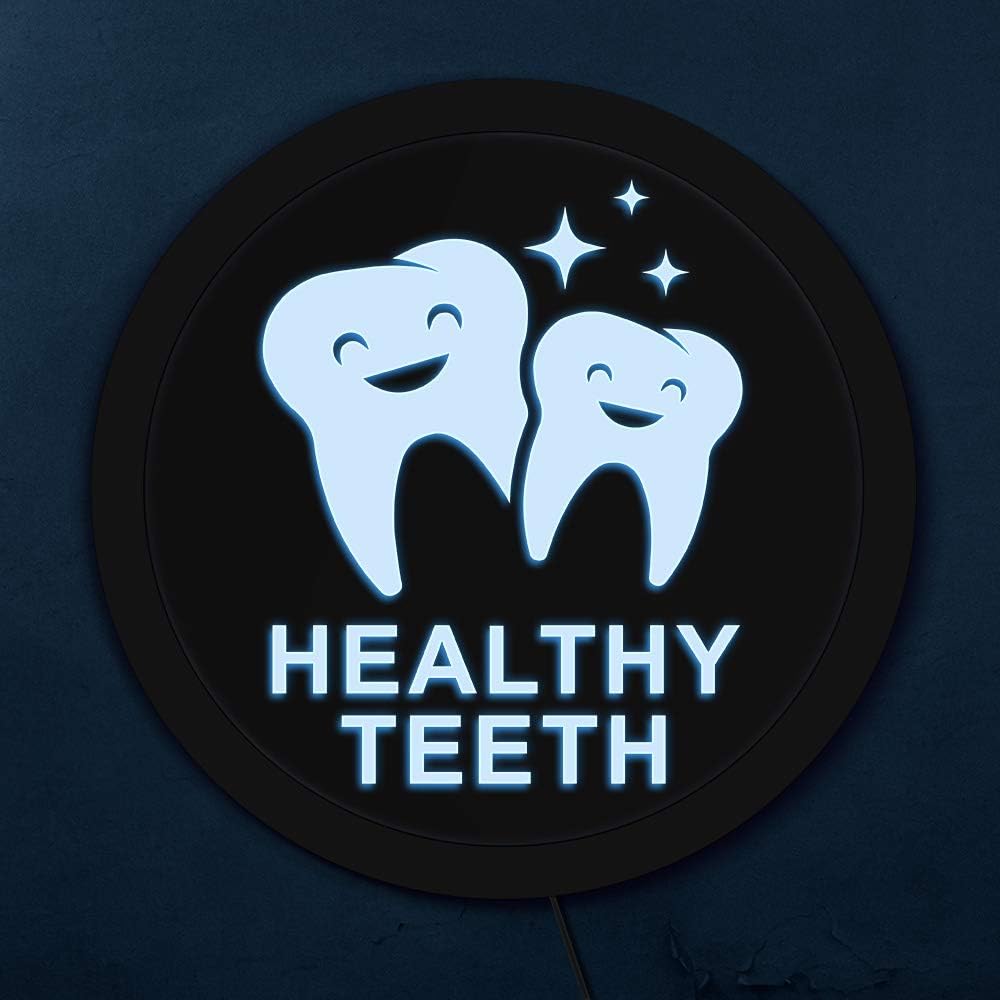 The Geeky Days Dental Healthy Teeth LED Lighting Hanging Sign Dental Clinic Open Sign for Business Display Dentist Colorful Acrylic Light Color Changing Sign
