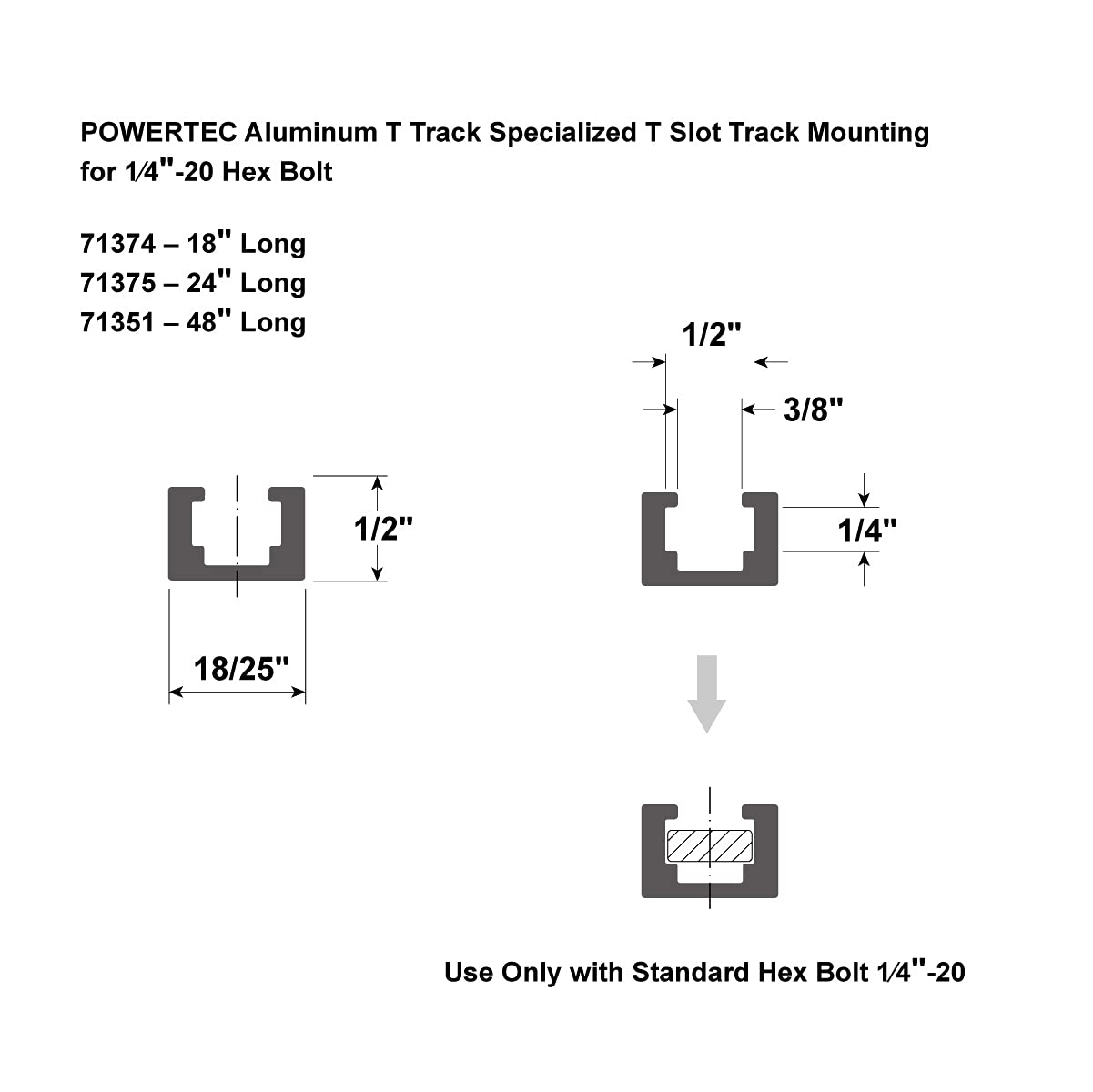 Buy POWERTEC 71351 Aluminum TTrack 48 Inch Heavy Duty Specialized T