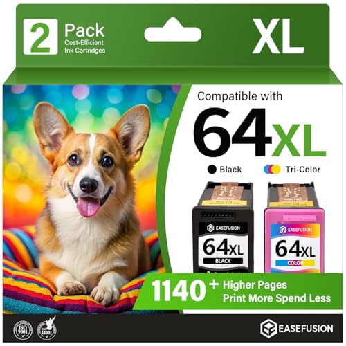Image of EaseFusion 64XL Black and Color Ink Cartridge Remanufactured Replacement for HP Ink 64 HP64 HP64XL Combo Pack Compatible with HP Envy Photo 7800 7855 7858 7100 7155 6200 6255 Tango X Series Printers