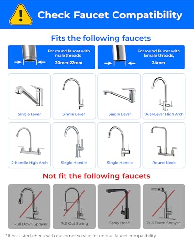 Waterdrop WD-FC-06 Wasserfilter Wasserhahn aus Rostfreiem Stahl, Kohleblock Wasserfiltersystem, Leitungswasserfilter, Entfernt Chlor, Schwermetalle und Schlechten Geschmack (1 Filter Enthalten)