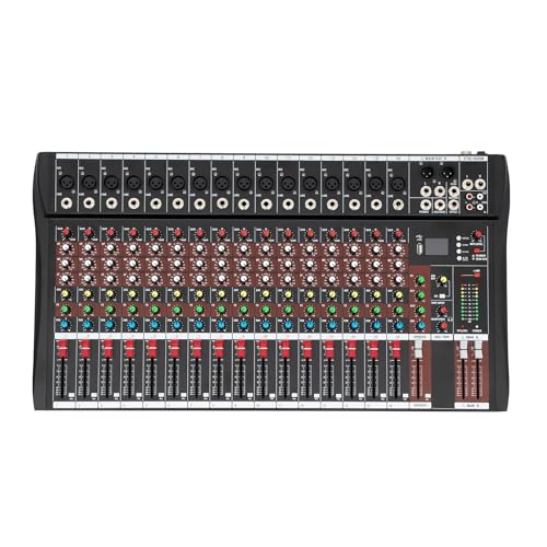 16 Channel Audio Mixer, Sound Board Audio Interface, 48V Phantom Power Digital USB Bluetooth Mixer Controller, Consola De Audio, DJ Mixer Console for Karaoke Bar Studio Streaming Recording