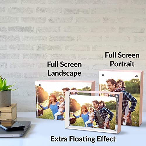 Simbalux Magnetic Acrylic Picture Photo Frame 4X6 Inches (3 Pack), Clear Glass Like With Rose Gold Edge Trim, Double Sided Frameless Desktop Floating Display, Free Standing, Easy To Change #TOP2