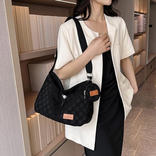 Stylish Harajuku Style Crossbody Bag for College Students Large Capacity Shoulder Bags with Checkered Print3