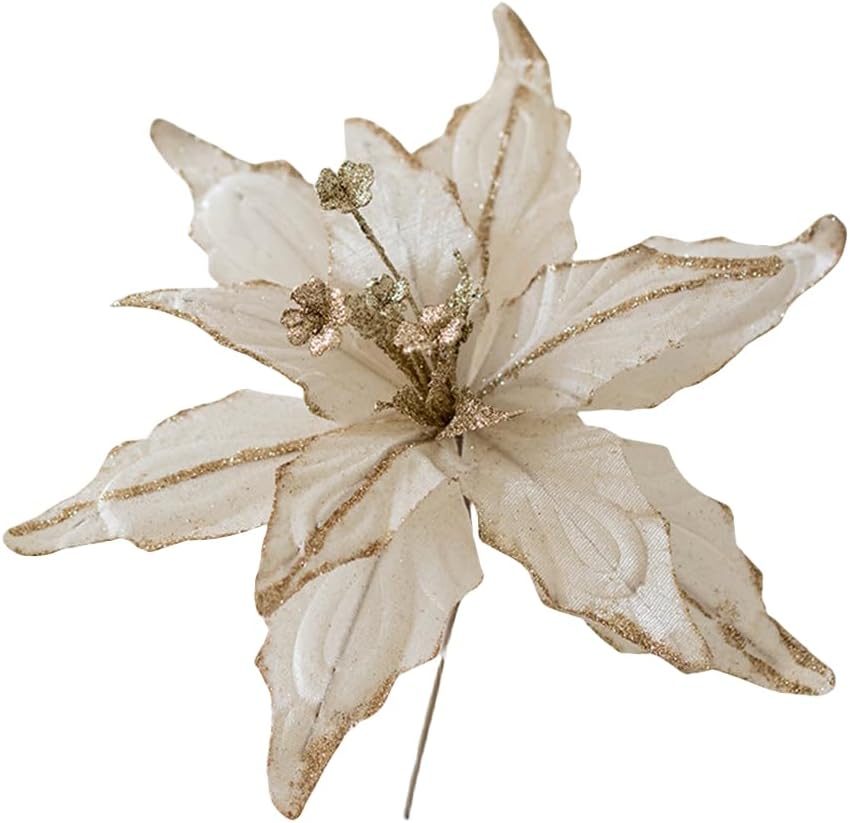 Ansho Pack of 6 Glitter Poinsettia Flower 11 Inches Large