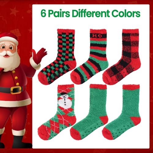Gilbins Mens-Womens Christmas Holiday Fuzzy Socks with Grips Non Slip Skid Slipper Fluffy Hospital Winter Crew Sleep Socks2