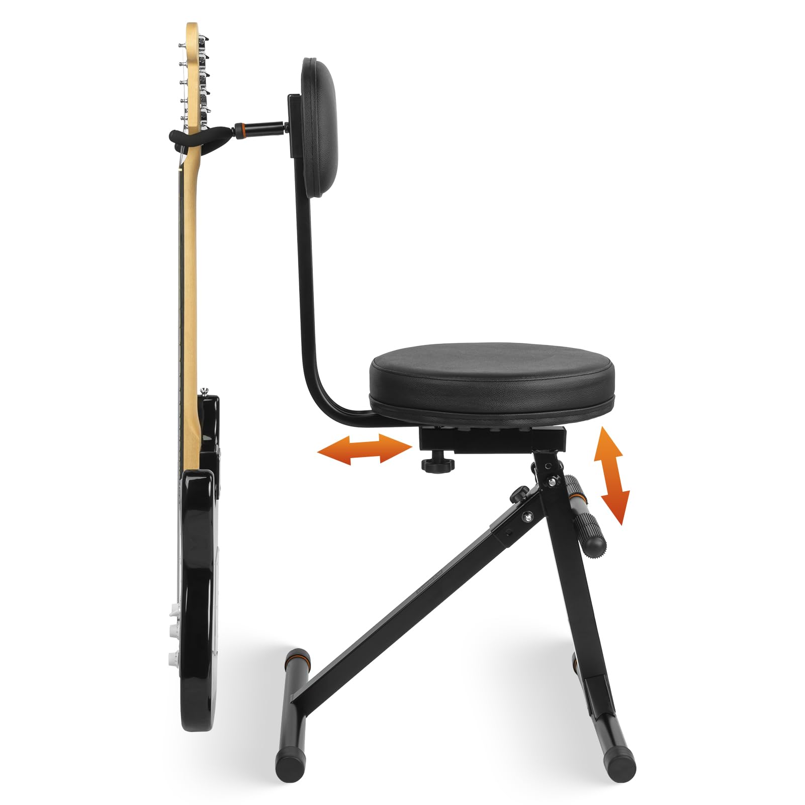 STRICH Gitarrenhocker mit Rückenlehne, höhenverstellbarer Gitarrensitz mit Aufhänger für Akustik, Bassgitarren, Gitarren & Bass Zubehör, SGT-30B
